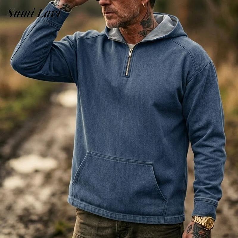 Vintage Zip Hoodie - Hoodies en jean vintage pour hommes,