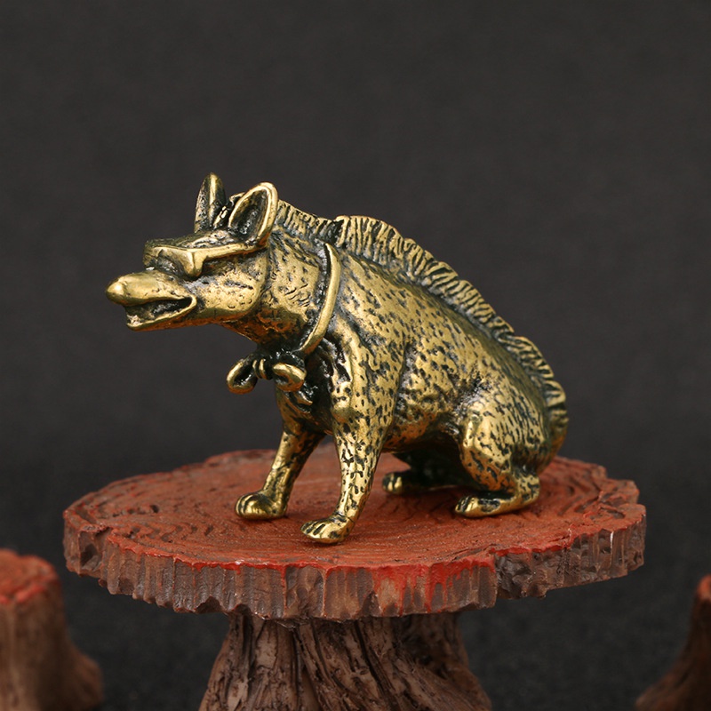 Vintage Collectible Ornaments - Statue Hyaenidae en laiton avec yeux,