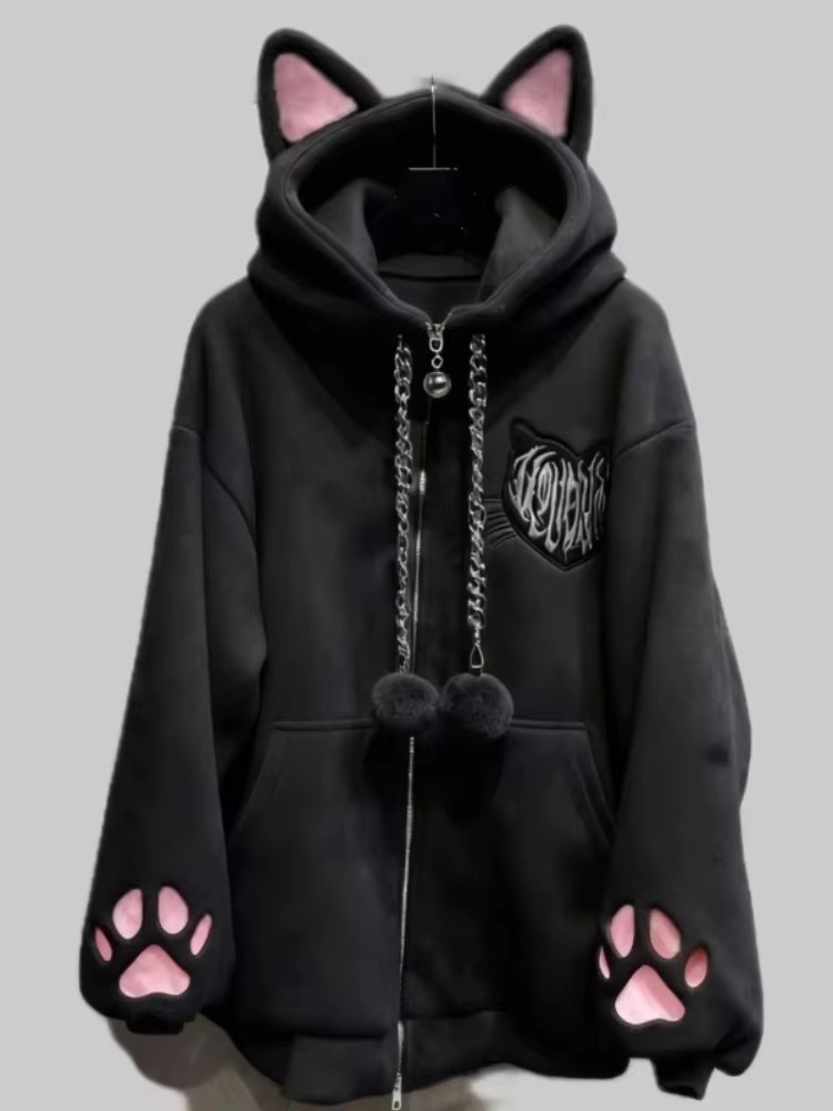 Vintage Zip Hoodie - Manteau à capuche avec oreilles de