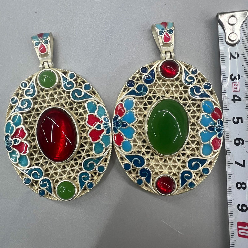 Vintage Collectible Market - Pendentif en argent cloisonné de la